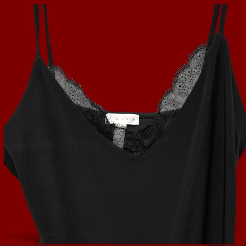Black Lace Trim Spaghetti Strap Leith Bodysuit M